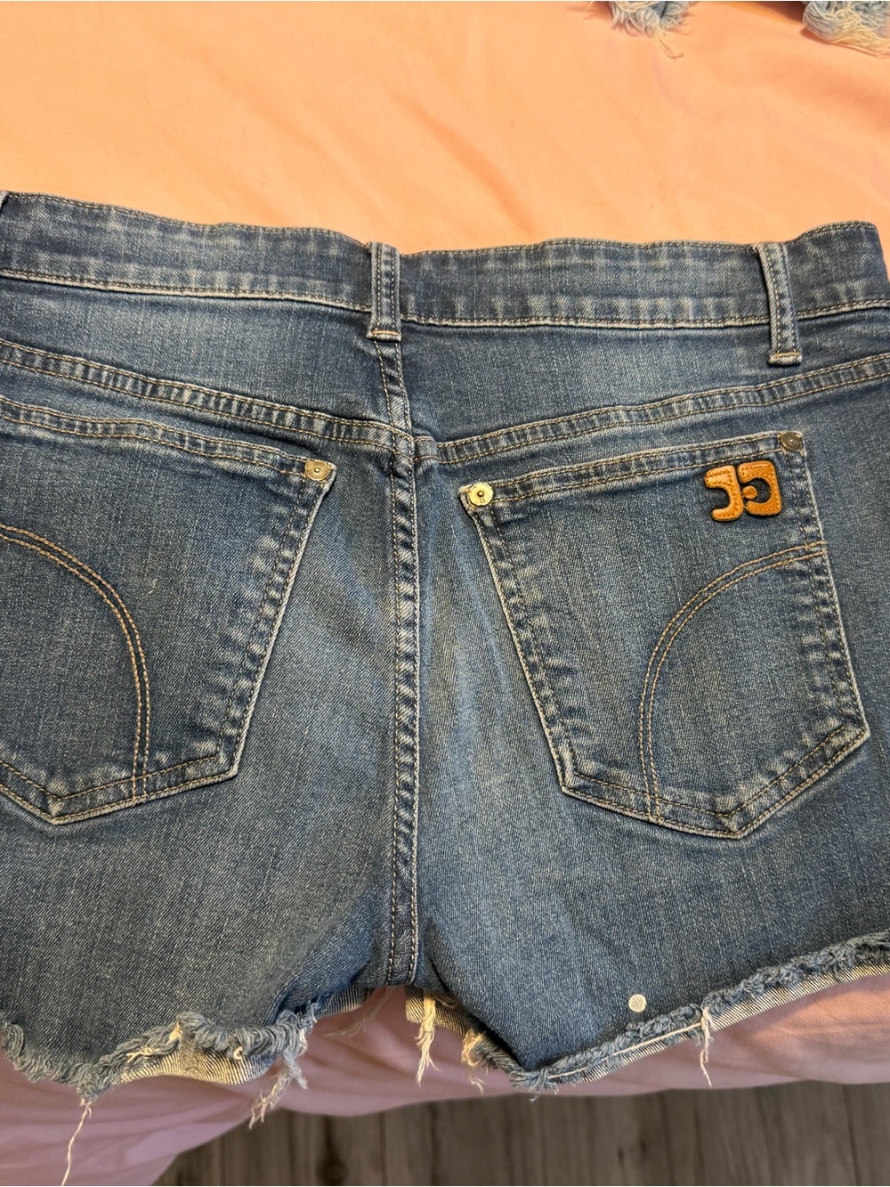 Joe's Jeans Blue Denim Cutoff Shorts with Orange CC Patch